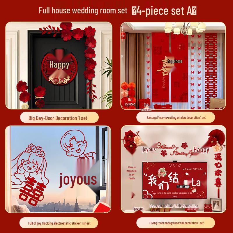 3D Double Happiness Wedding Door Sticker for Bedroom & Entrance Decoration