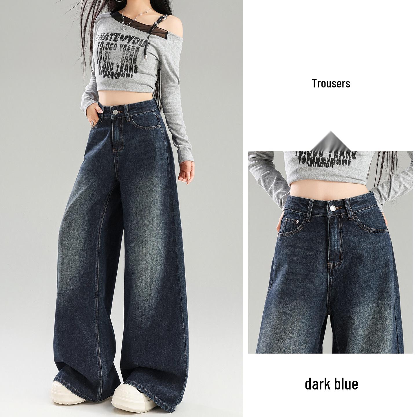 Women s Blue-Gray High-Waisted Wide-Leg Jeans - Summer 2025 Loose Slimming Drape Floor-Length Trousers XXL