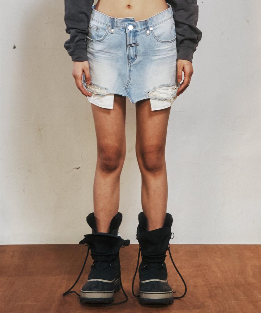 THEVINYLHOUSE Unbalance Micro Denim Skirt (W) Light Blue