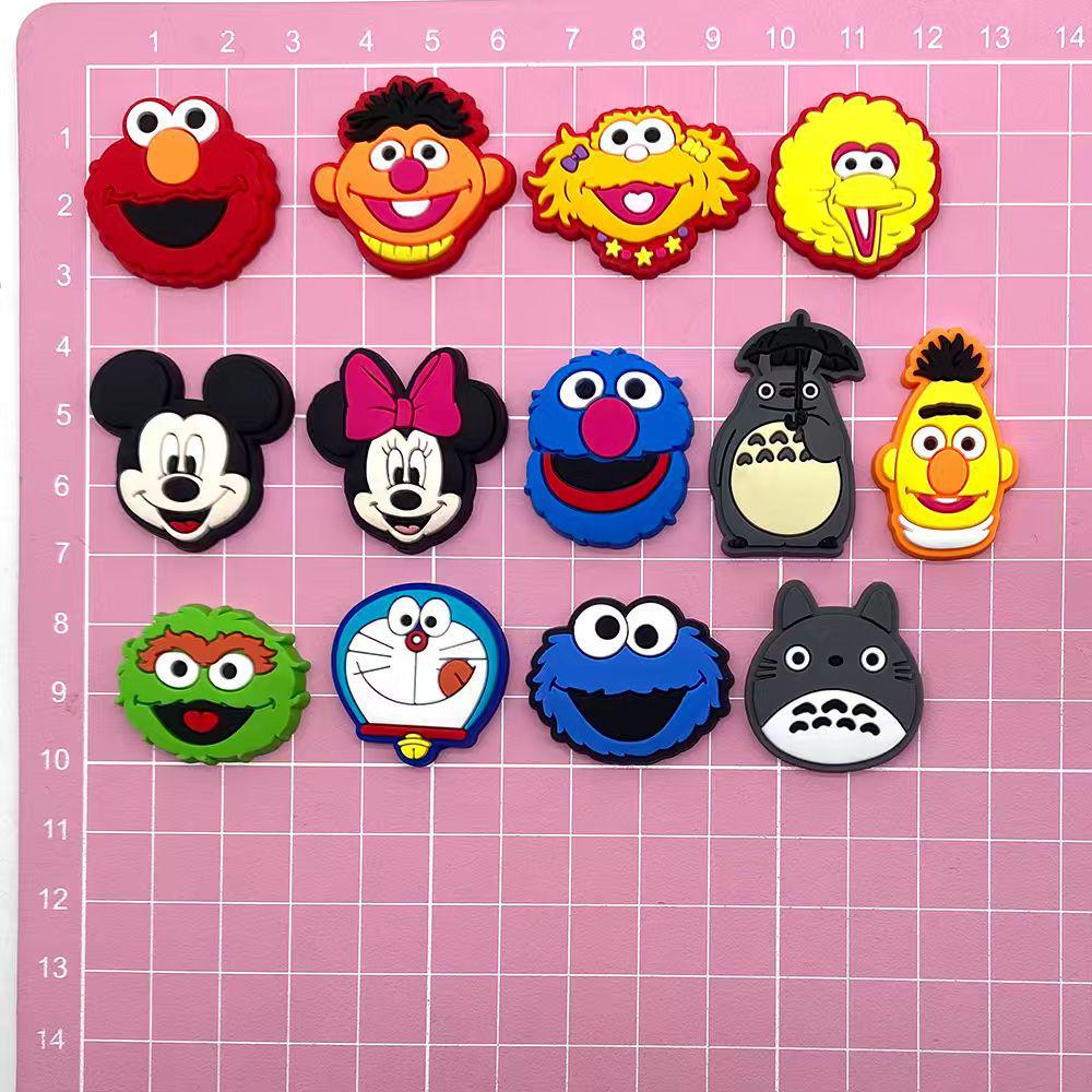 13-Piece Cartoon Shoe Charms: Sesame Street & Mickey, Soft Rubber, Fits Crocs Garden Shoes