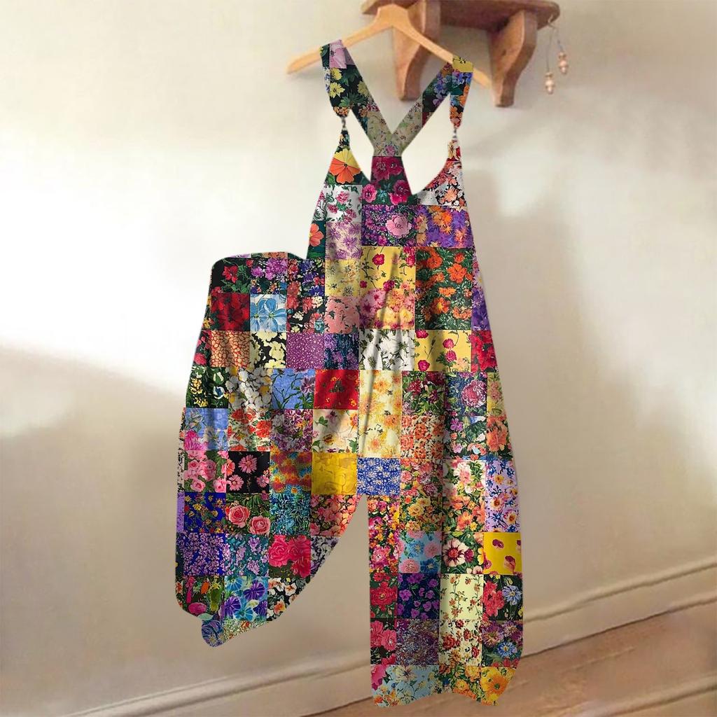 Salopetă de vară lejeră casual dintr-o singură piesă pentru femei, cu imprimeu floral