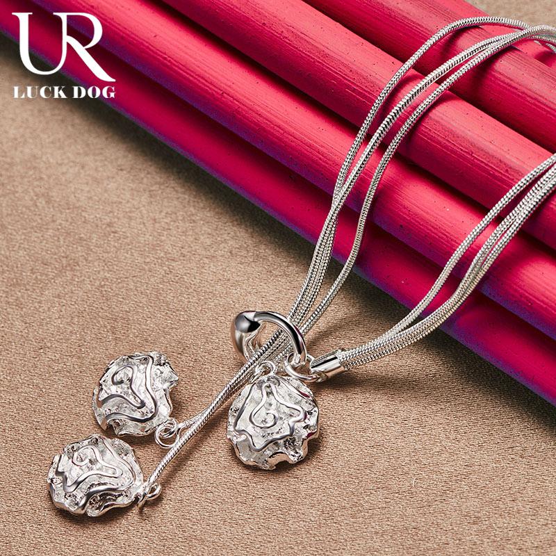 Naszyjnik łańcuszkowy ze srebra próby 925 z trzema różami, modna biżuteria ślubna