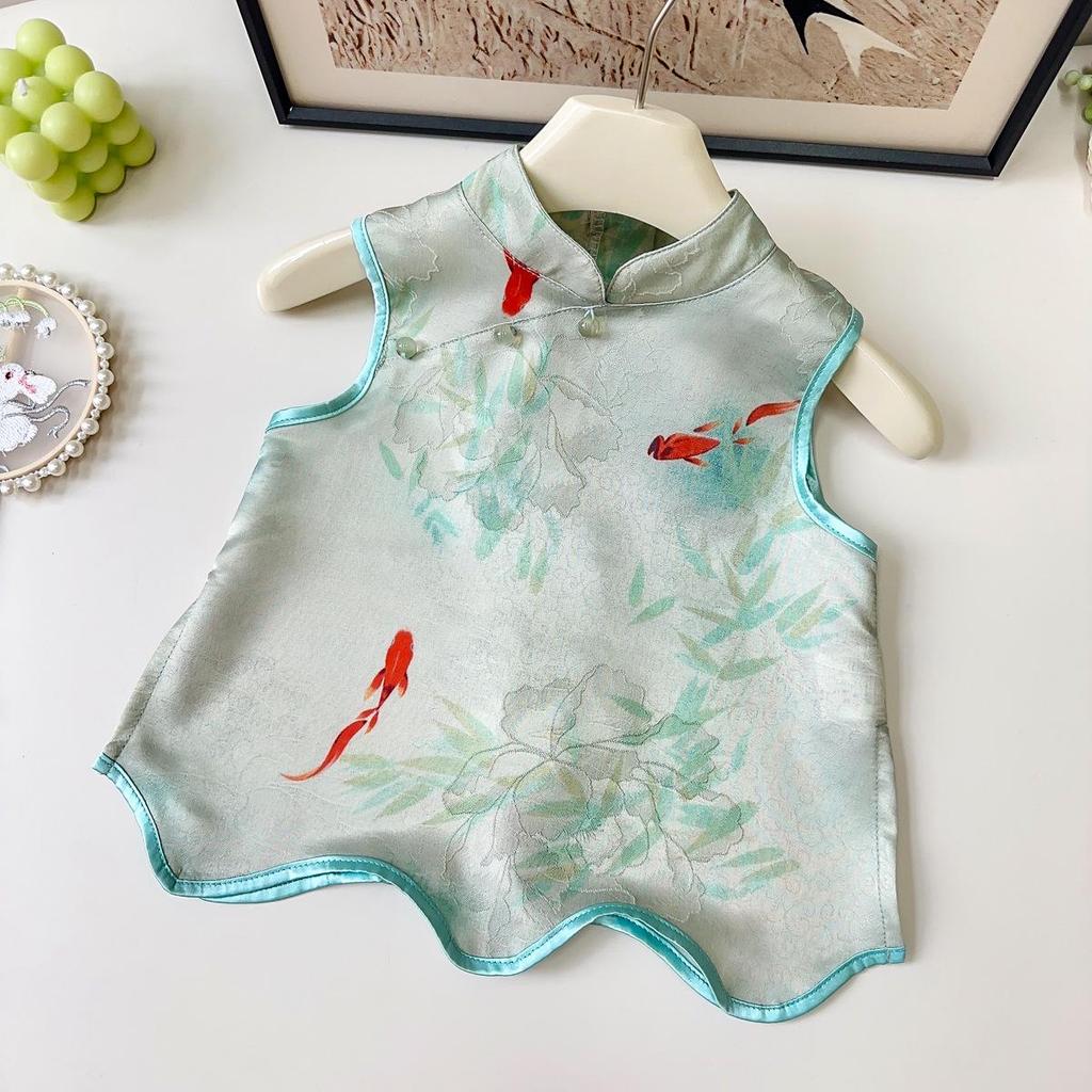 Girls' Summer Hanfu Two-Piece Set: Vest and Long Pants