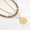GEMCHIC Women's Vintage Layered Beaded Necklace with Geometric Pendant, Handmade Natural Stone Choker Set for Daily Wear