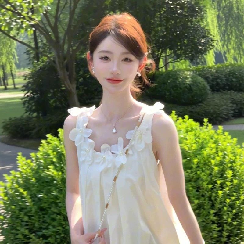 French super beautiful flower suspender dress small man gentle wind sweet fairy long dress 2026 summer