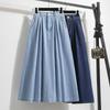 Plus Size Denim Skirt Women Summer Style High Waist A Line Pleated Long Jean Skirt Casual Women Maxi Skirt
