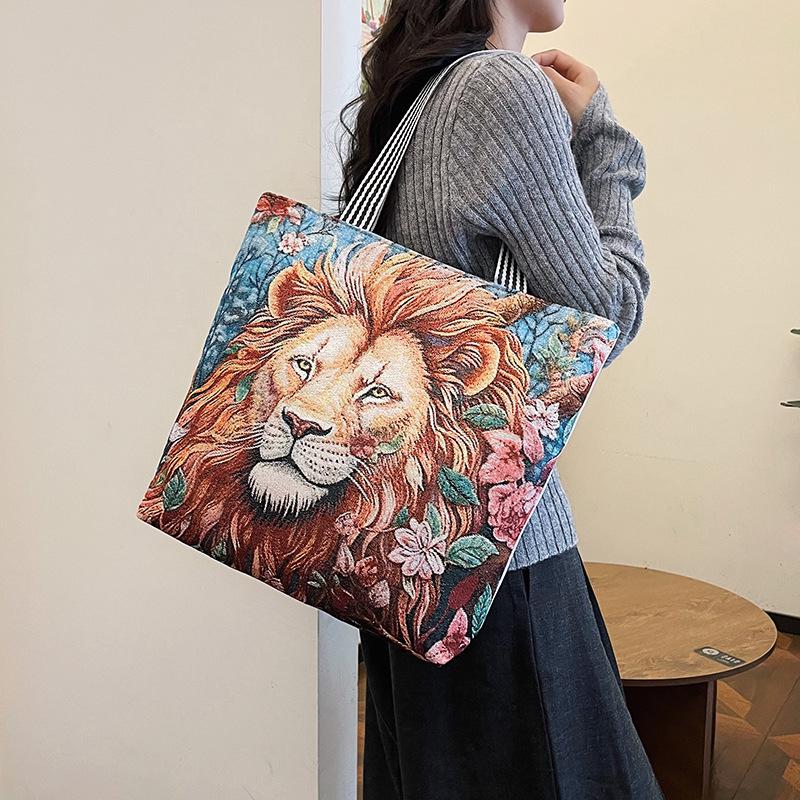 Bolsa de Ombro Feminina Bordada com Fio Dourado - Estilo Étnico, Grande Capacidade
