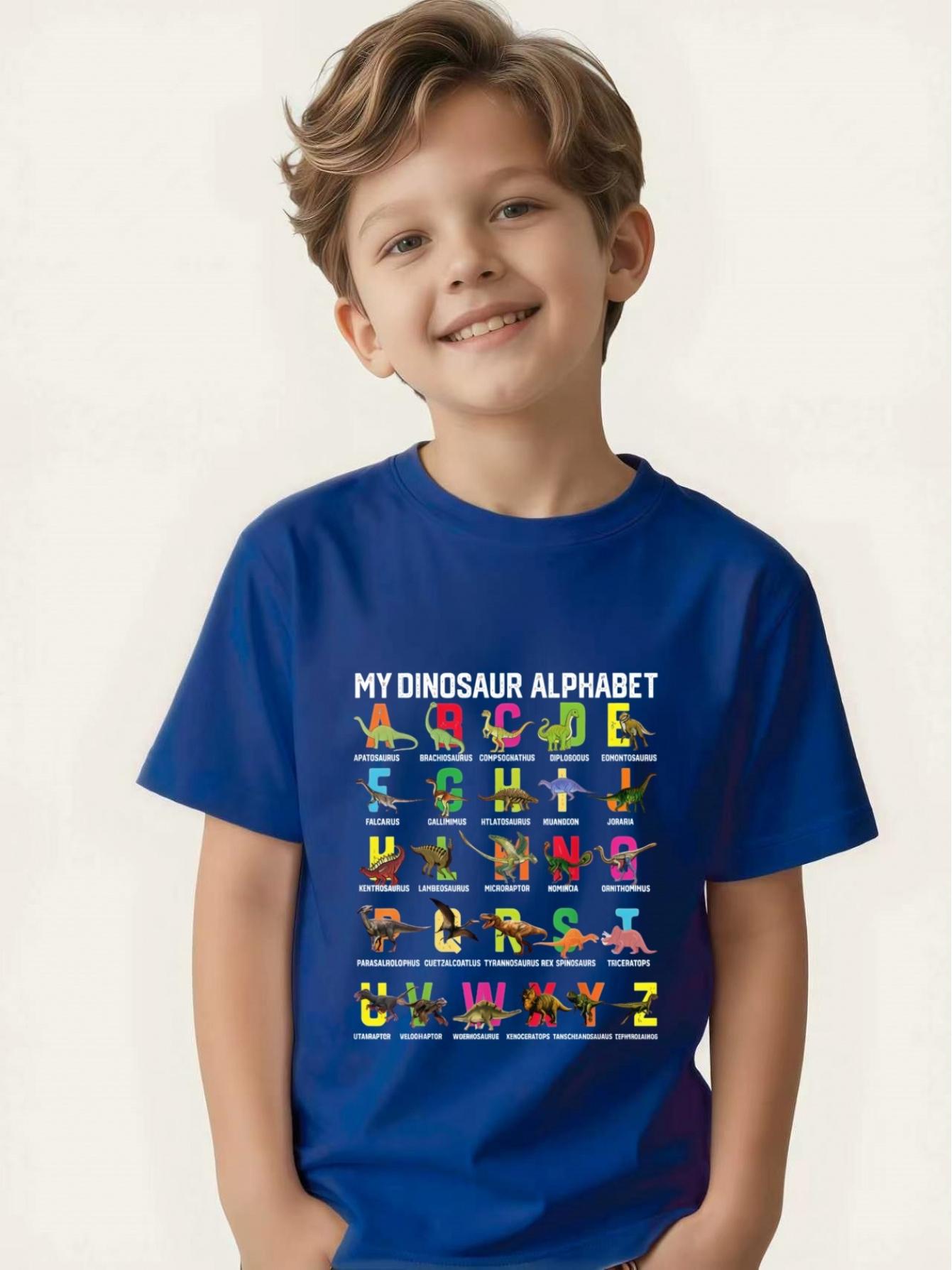 Boys dinosaur letter printed short-sleeved T-shirt summer breathable children s top baby cartoon children s clothing 100