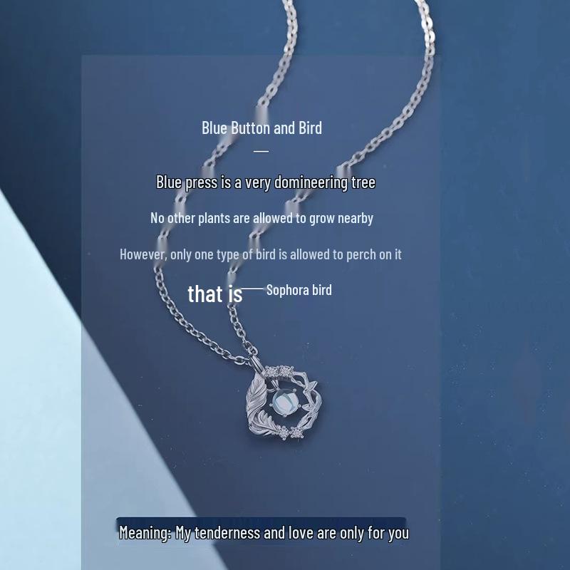 2024 Sterlingsilber Blauer Eukalyptus & Vogel Halskette - Luxuriöses Geschenk für Sie