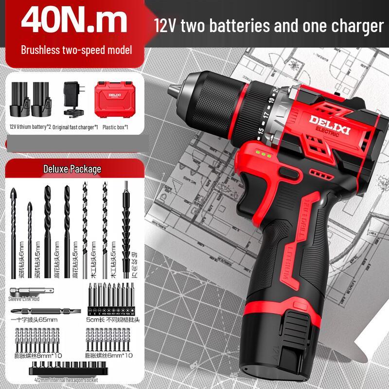 DELIXI Lithium-ion Brushless Cordless Drill/Driver CN Plug (adapter Included)