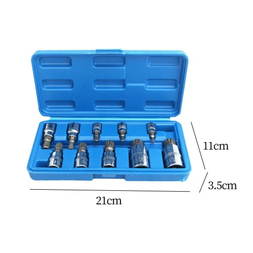 Okiyakusama Ripple Square Bit Socket Set, Torx Bit Socket Set, Triple Square Spline Bit Sockets, 10-Piece Set, M4-M18, 1/4 3/8 1/2 Drive, Repair Tool