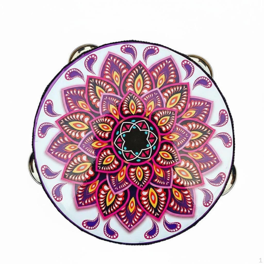 Jingling Tambourine Traditional Artistic Print Headed Educational Toy Dance Accessory for