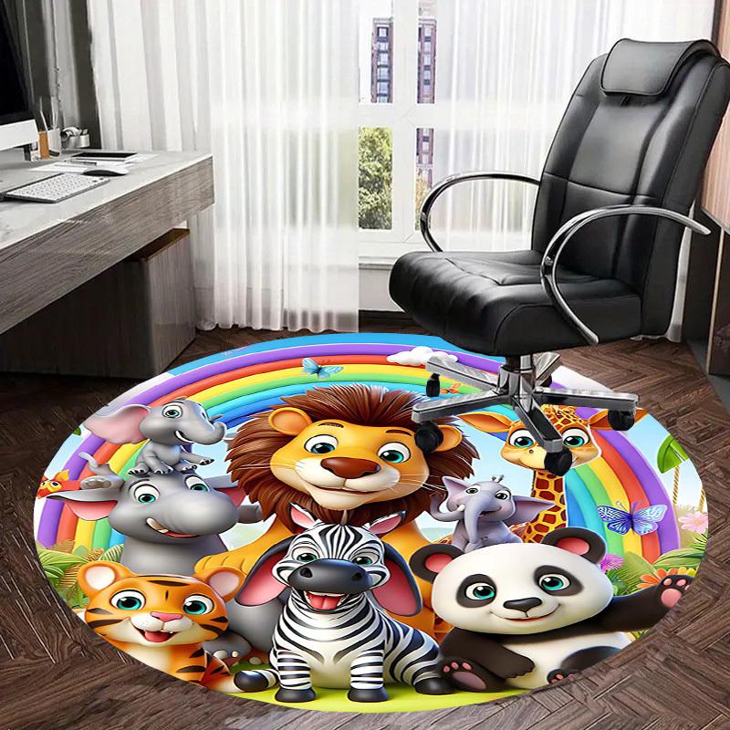 1PC Rainbow Animals Non-Slip Floor Round carpet, Office, family, bedroom, Large Area Rug Indoor Rugs, Durable PolyesterH0321