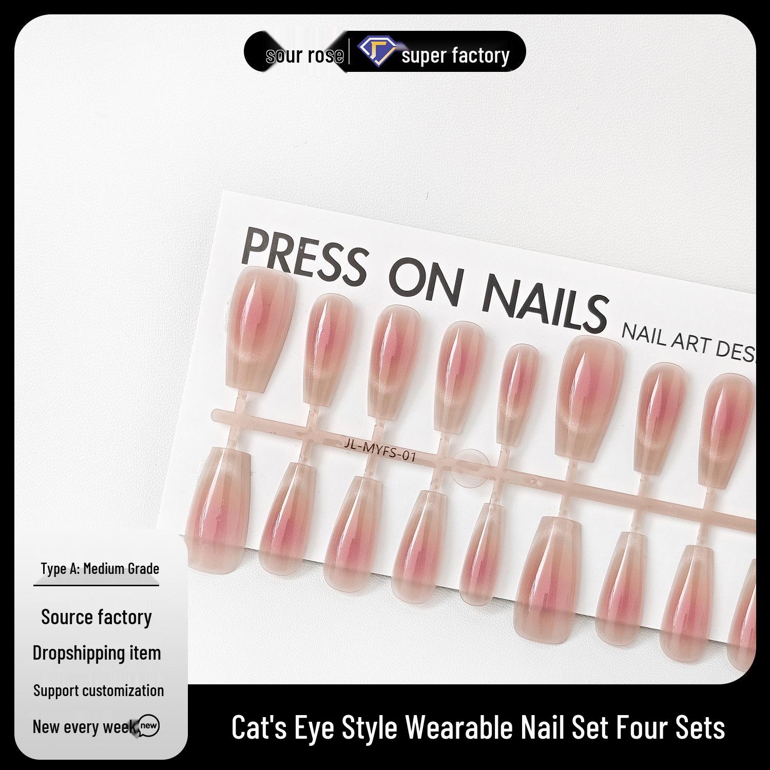 

Jiaolong Cat Eye Wearable Nails: Removable Nail Art Patches XS + M