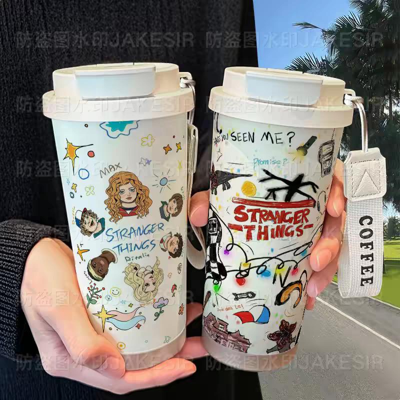 Stranger Things Insulated Tumbler - Stainless Steel Dual Lid Sippy Cup for Coffee & Cold Drinks