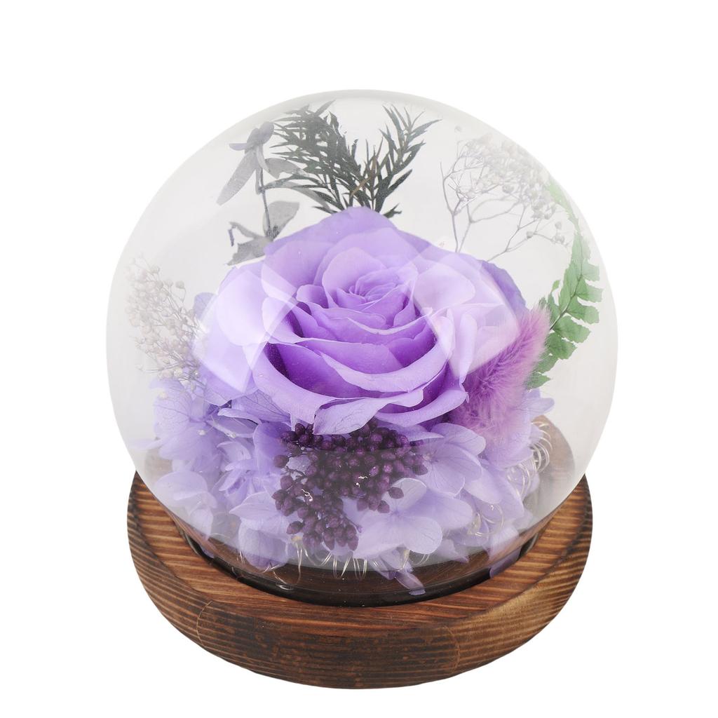 Eternal Glass Cover Wooden Base For Flower Decor for Anniversay Birthday Gift