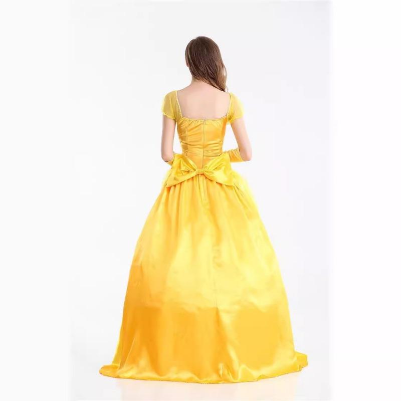 Beautiful woman and beast halloween adult bell princess yellow dress, masquerade costume