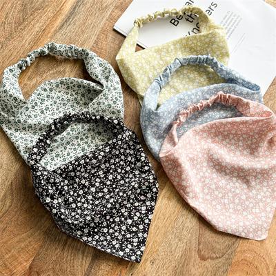 New Floral Chiffon Triangle Hair Scarf for Women Bandanas Elastic Headbands Pastoral Retro Turban Vintage Hijab Hair Accessories Summer Triangle Scarf