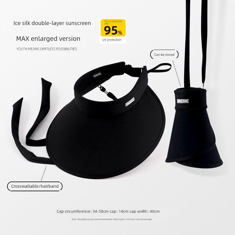 

Ice Silk Sun Protection Hat for Women 2025 New Arrival Summer Big Brim Air Top Sunhat UV Protection Foldable Sun Hat Black (Ice Silk lanyard) All yards