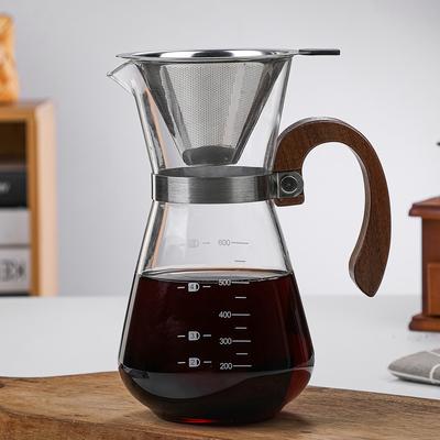 Mocha Pot Household European Style Brewing Coffee Pot Utensils Thickened Coffee Glass Pot Extraction Pot Hand Chong Wood Handle Coffee Pot