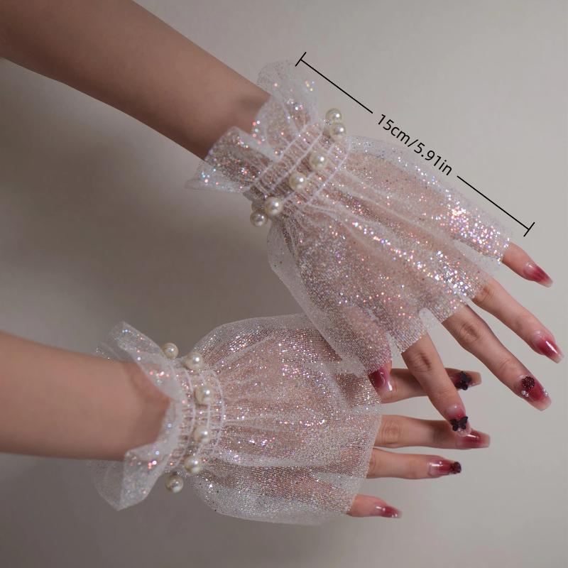 Short Pearl Lace Wrist Fake Sleeves Bride Decorative False Cuff Tulle Item Nail Art Take Picture Background Nail Photo Equipment