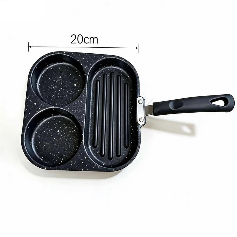 Iron Divided Egg Frying Pan Non-Stick 3/4 Section Grill Pan for Home Kitchen Breakfast Steak Cooking