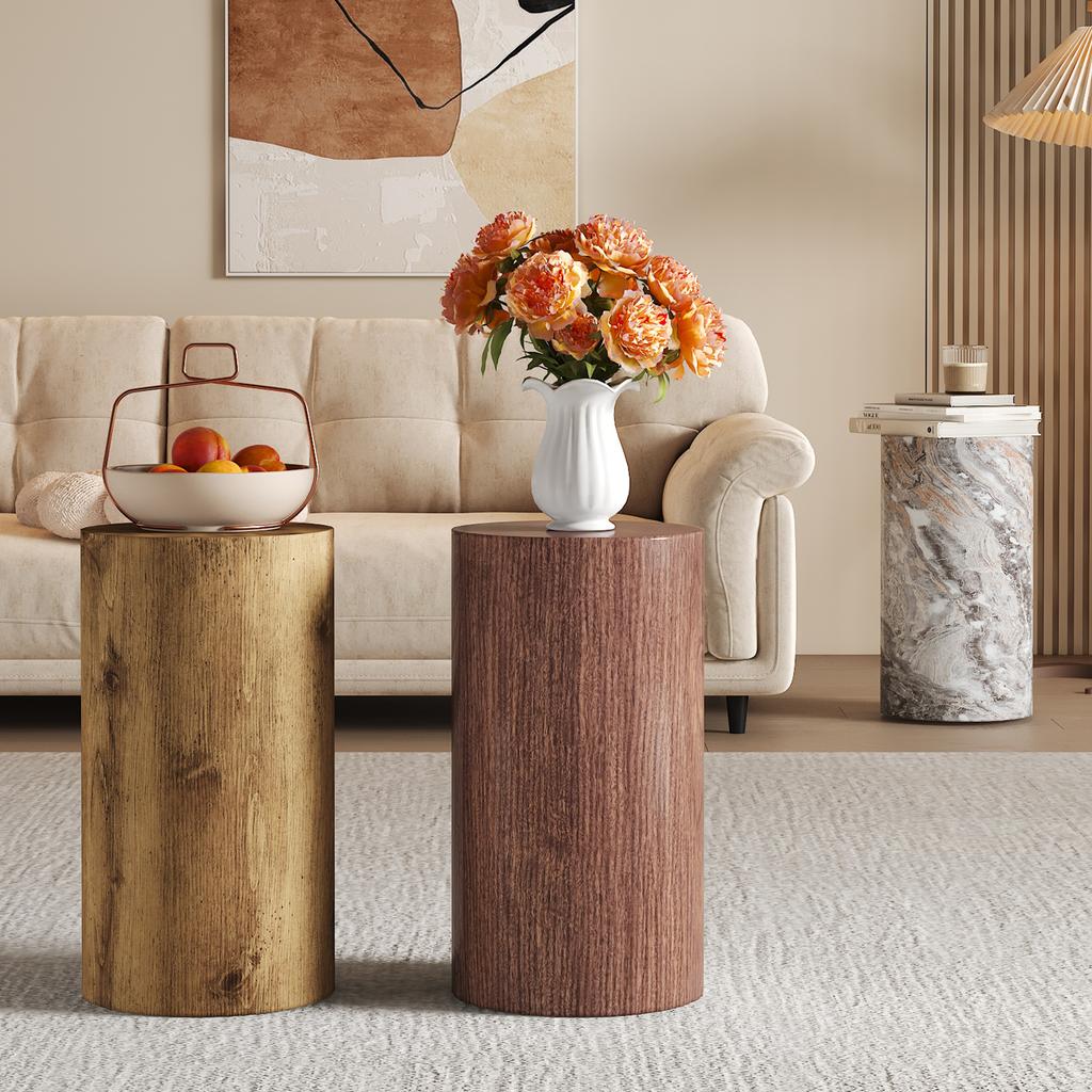 Elegant round walnut MDF coffee table – Modern living room decoration with minimalist design. Can be used as a side table, sofa table, or tea table.