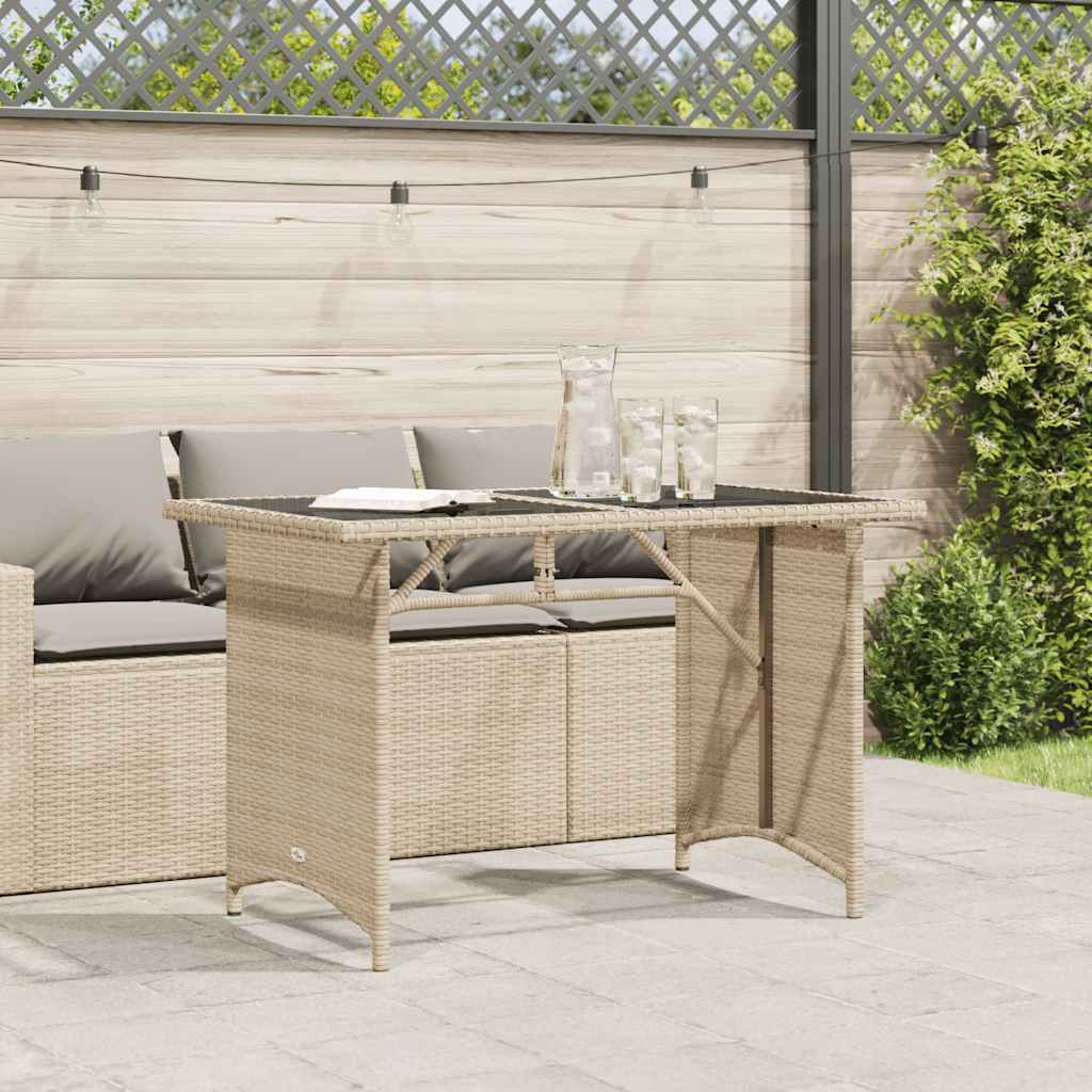 Garden Table with Glass Top Beige 110 X 68 X 70 Cm Poly Rattan