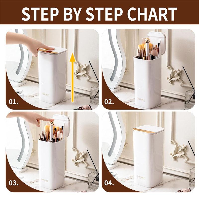Automatic Lifting Makeup Brushes Holder 4 Slots Makeup Brush Organizer Desktop Makeup Tool Lipstick Eyebrow Pen Holder Container