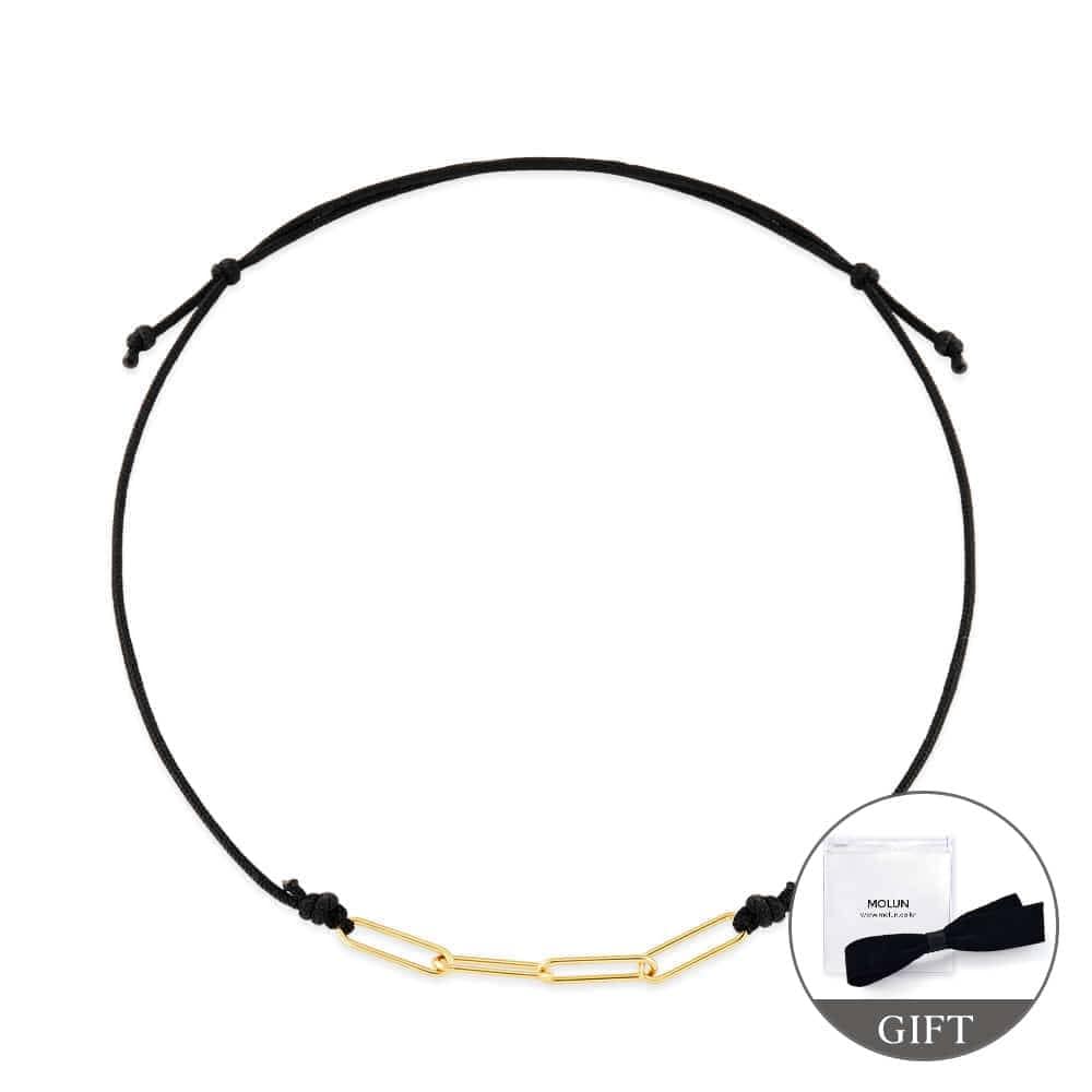 [Molun] 14K/18K Gold Clip Chain Drawstring Black Silk Bracelet Mob41735