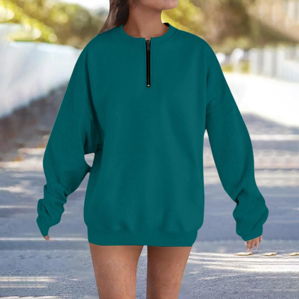 Women's Fashionable, Casual, Comfortable, Round Neck, Zipper, Long Sleeve, Warm Sweatshirt