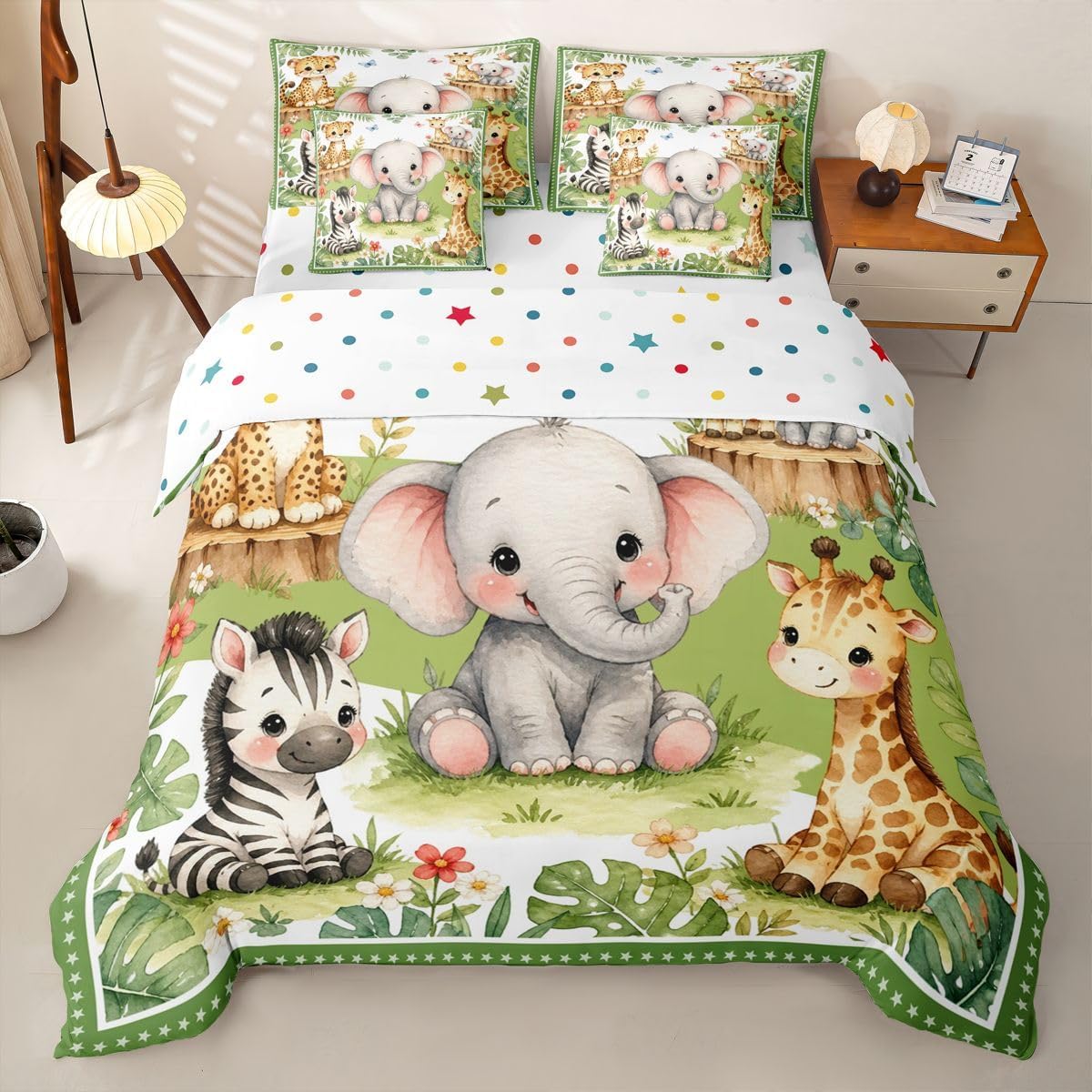 Dieren Dekbedovertrek Set 2 Delen Dubbel Formaat Cartoon Dieren Beddengoed Set voor Kinderen Jongens Meisjes Jungle Thema Bed in een Zak Kamer Decoratie 100x135cm 2pcs