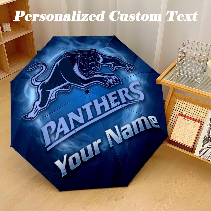 Penrith Panthers Automatic 8‑ribs Umbrella, Custom Name Text Personalized Folding Umbrella Rain Sun Gift