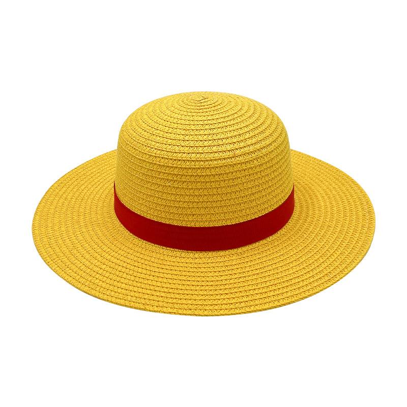 Summer Flat Top ONE PIECE Luffy Same Straw Hat Women's Flat Edge Children's Beach Hat Raffia Sunshade Sunscreen Top Hat