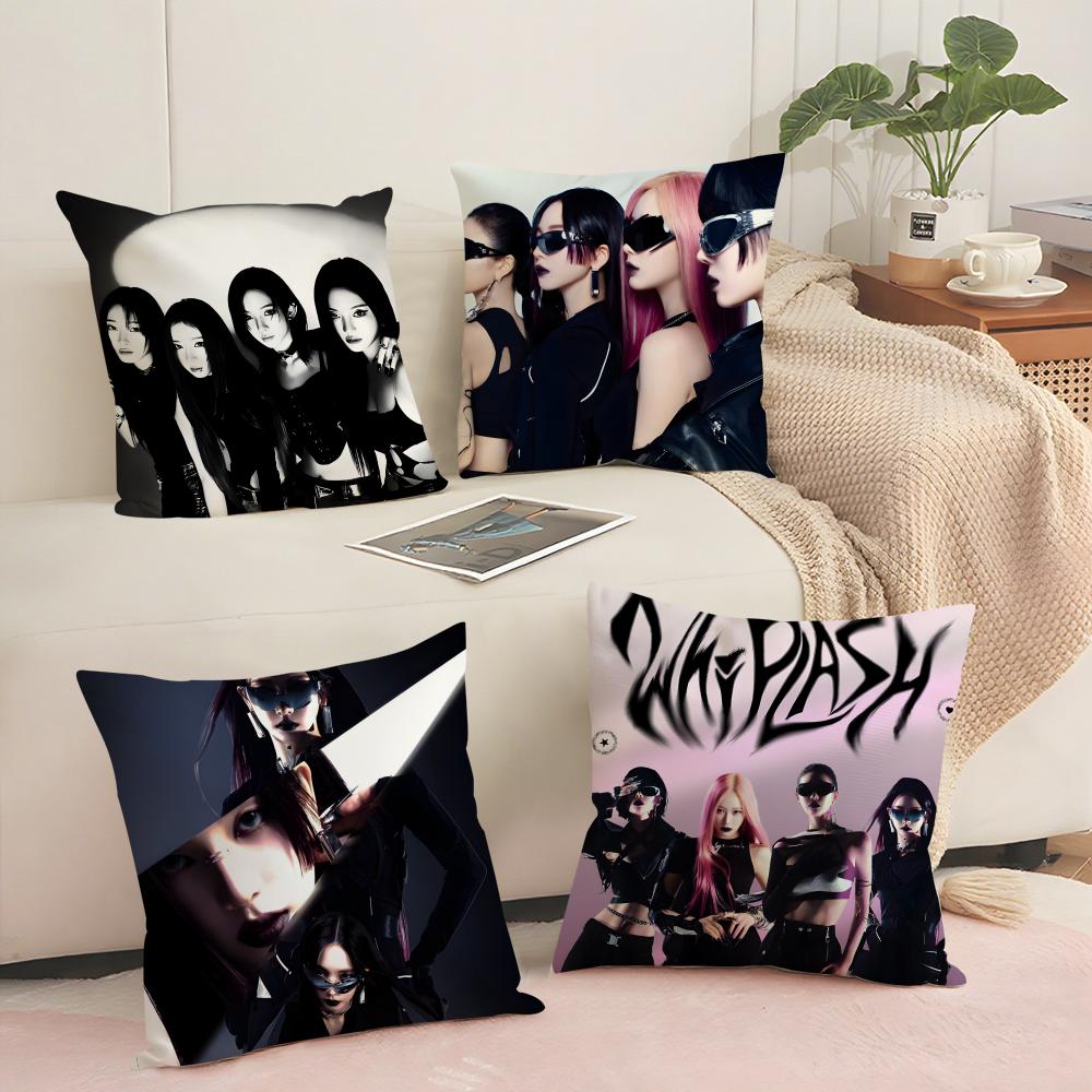 Hot Kpop AAespaS Whiplash Cushion Cover Breathable Linen Pillow Cover SkinFriendly Home Decor Pillowcase with Hidden Zipper