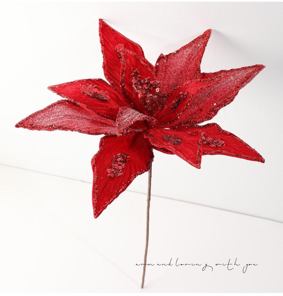 High-Grade Gold Powder Adhesive Fabric Flowers for Christmas Tree Decorations