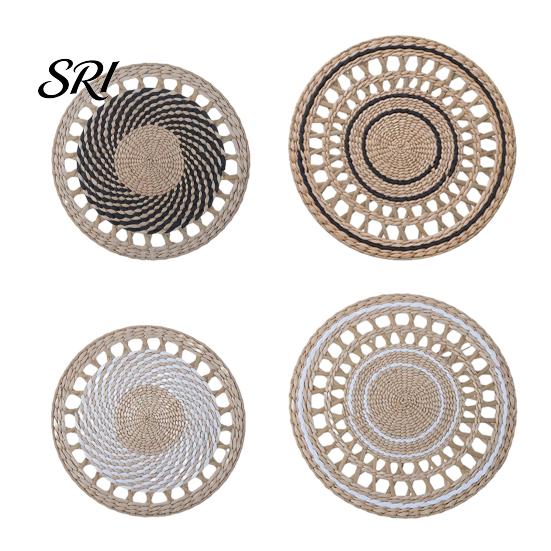 Accessori Sostenibili per la Tavola Arte da Parete Intrecciata in Stile Boho Set di Sottobicchieri e Sottopiatti Rotondi Fatti a Mano 30/35CM Portacasseruola Multiuso da Appendere per Decorazione Soggiorno