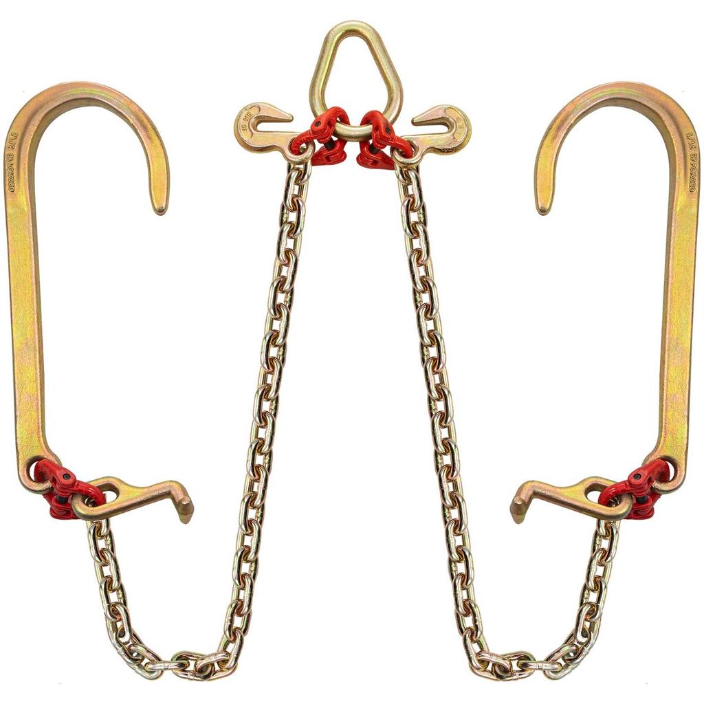 V Bridle Chain, 5/16 in x 2 ft Bridle Tow Chain, Grade 80 V-Bridle Transport Chain, 9260 Lbs Break Strength with TJ Hooks and Crab Hooks, Heavy Duty