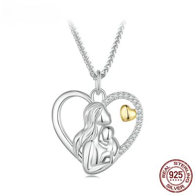 S925 Sterling Silber Mutter und Kind Herz Anhänger Halskette für Frauen Geburtstag Muttertag Geschenk Edlen Schmuck