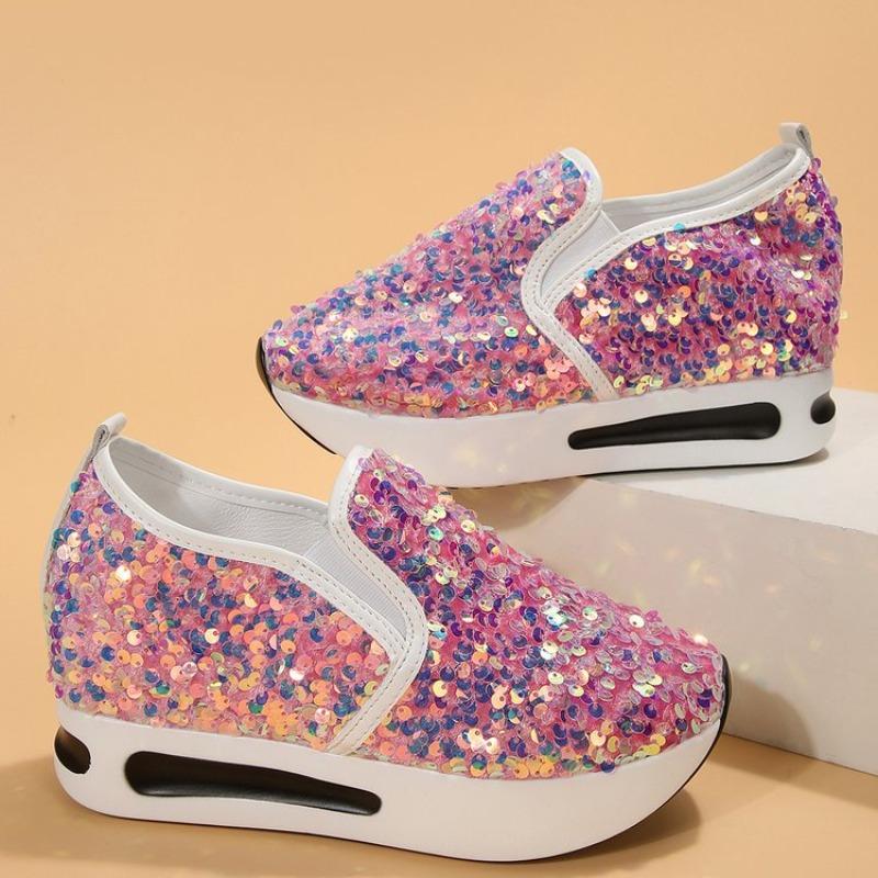 Women's fashion flat bottom inner height increase mesh yarn breathable casual single shoes support platform