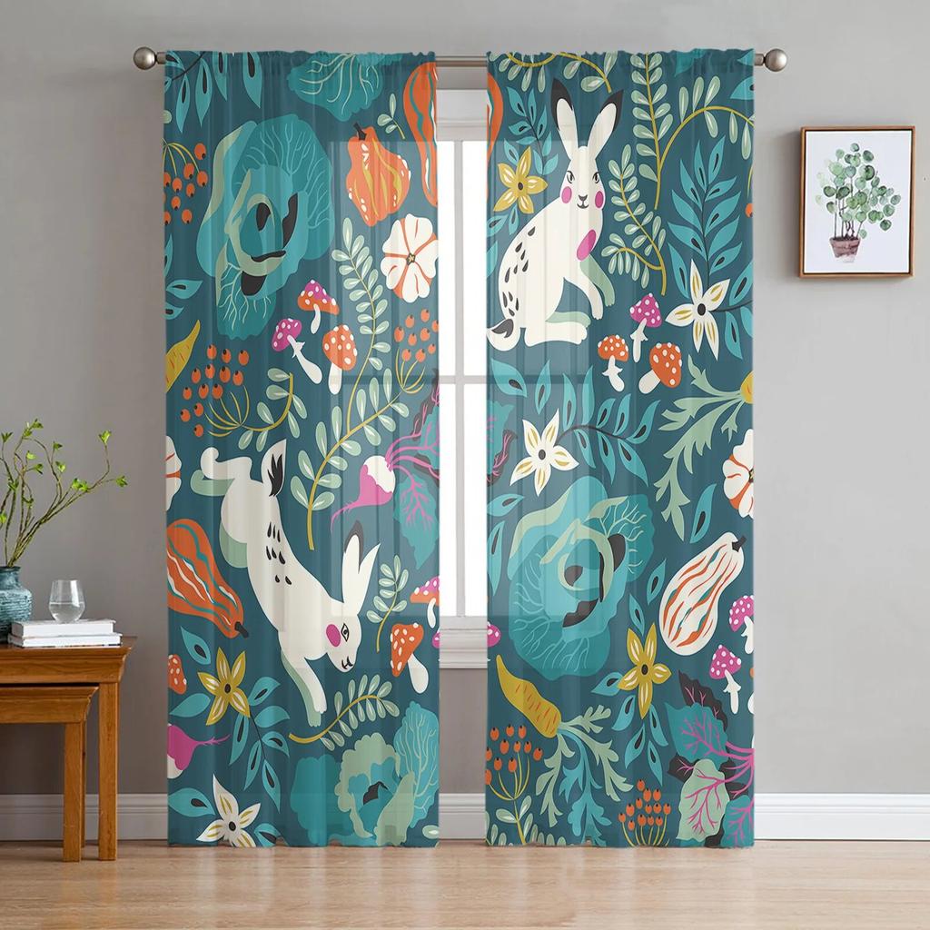Ostern Gras Kaninchen Tüll Vorhang für Wohnzimmer Sheer Volant Vorhang für Küche Schlafzimmer Fenster Vorhänge