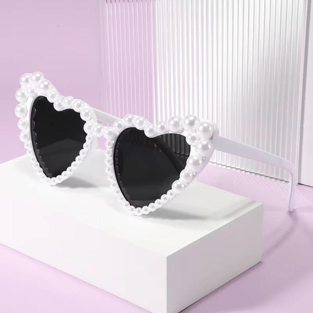 Heart-shaped Design Imitation Pearl Sunglasses Beach Party Sun Glasses  Outdoor Activities