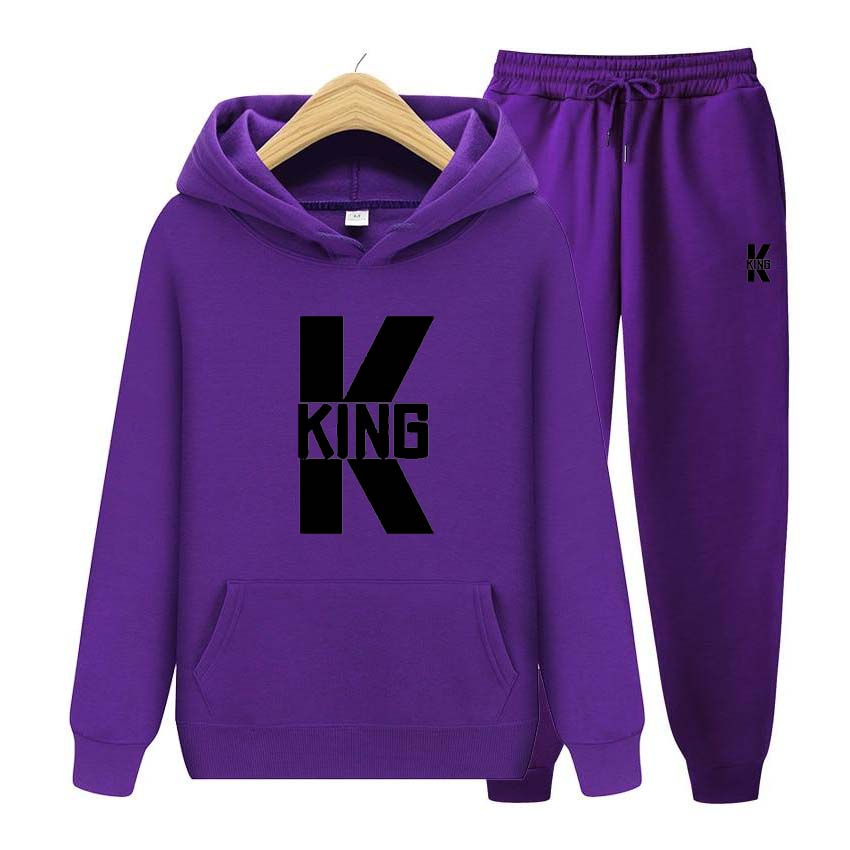 King Print Tracksuit 2 Pieces Set Long Sleeve Sweatshirts for Men Women Sport Suit Hooded Pullover Sweatshirt Top Coat