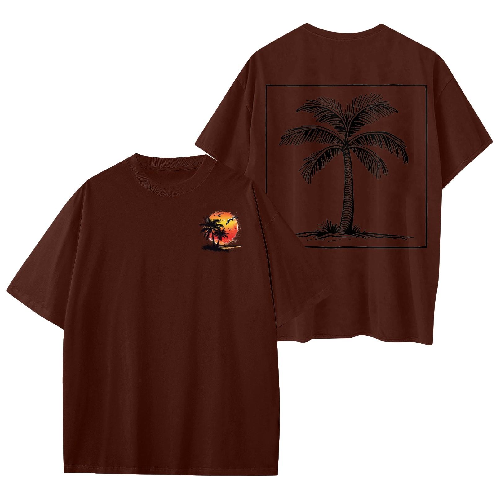 

Женский круглый вырез модный свободный гавайский принт короткие рукава S винный