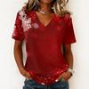Women's Casual Short Sleeve V-Neck Christmas Print Pullover Top