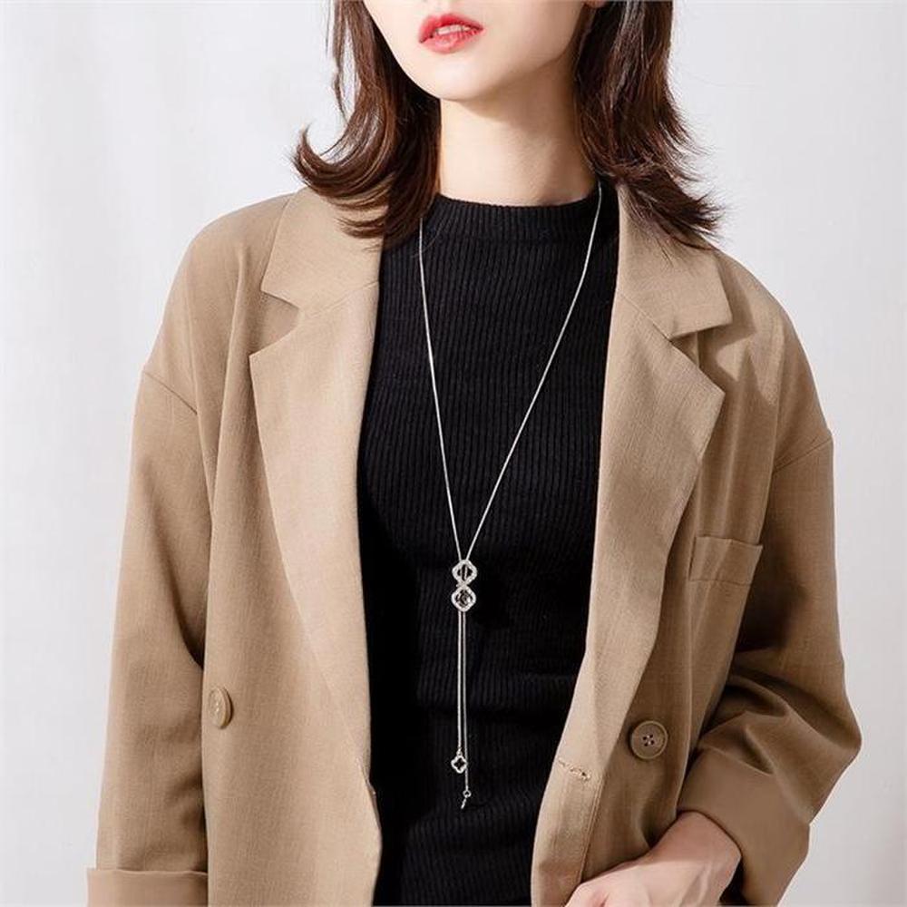 [Onoma] Onm Black White Crystal Adjustable Length Fashion Long Necklace (9594619)