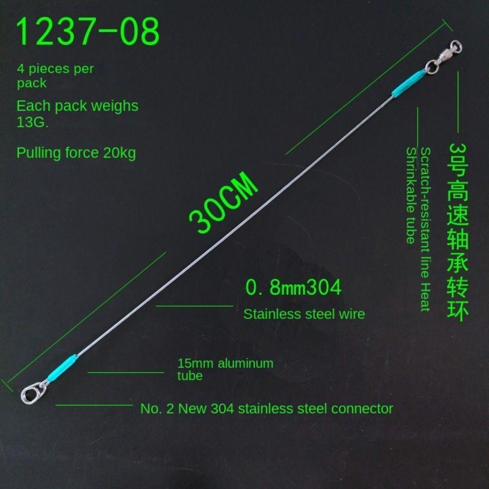 4PCS 7*7 strands Stainless Steel Wire Leader With Bearing Swivel & Clip Fishing Steel Core Leash Anti-bite Thread 4 Sizes