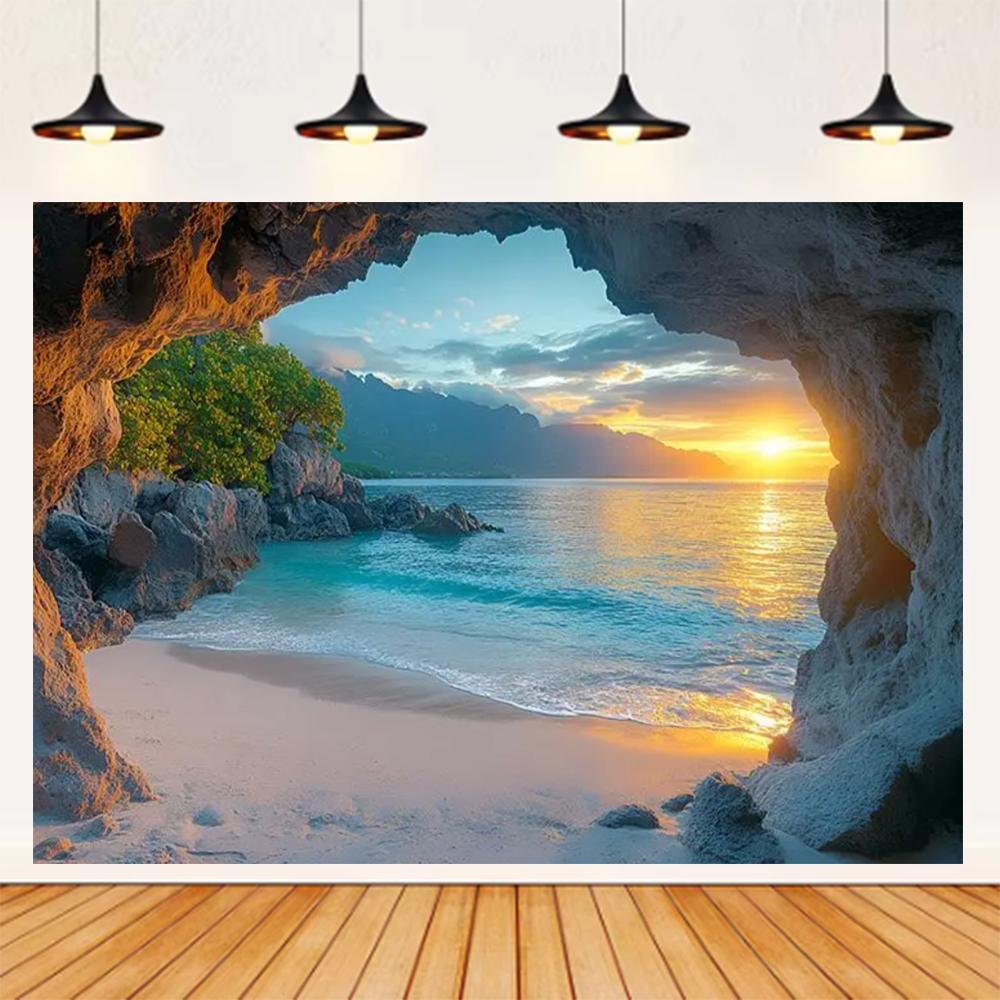 Summer Seaside Beach Theme Background Palm Tree Blue Sky Romantic Sunrise Sea Wave Photography Backdrop Supplies Party Decor