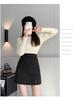 Petite High Waist Zipper Slit A-line Mini Skirt – Spring & Autumn Slimming Hip-Hugging Style.