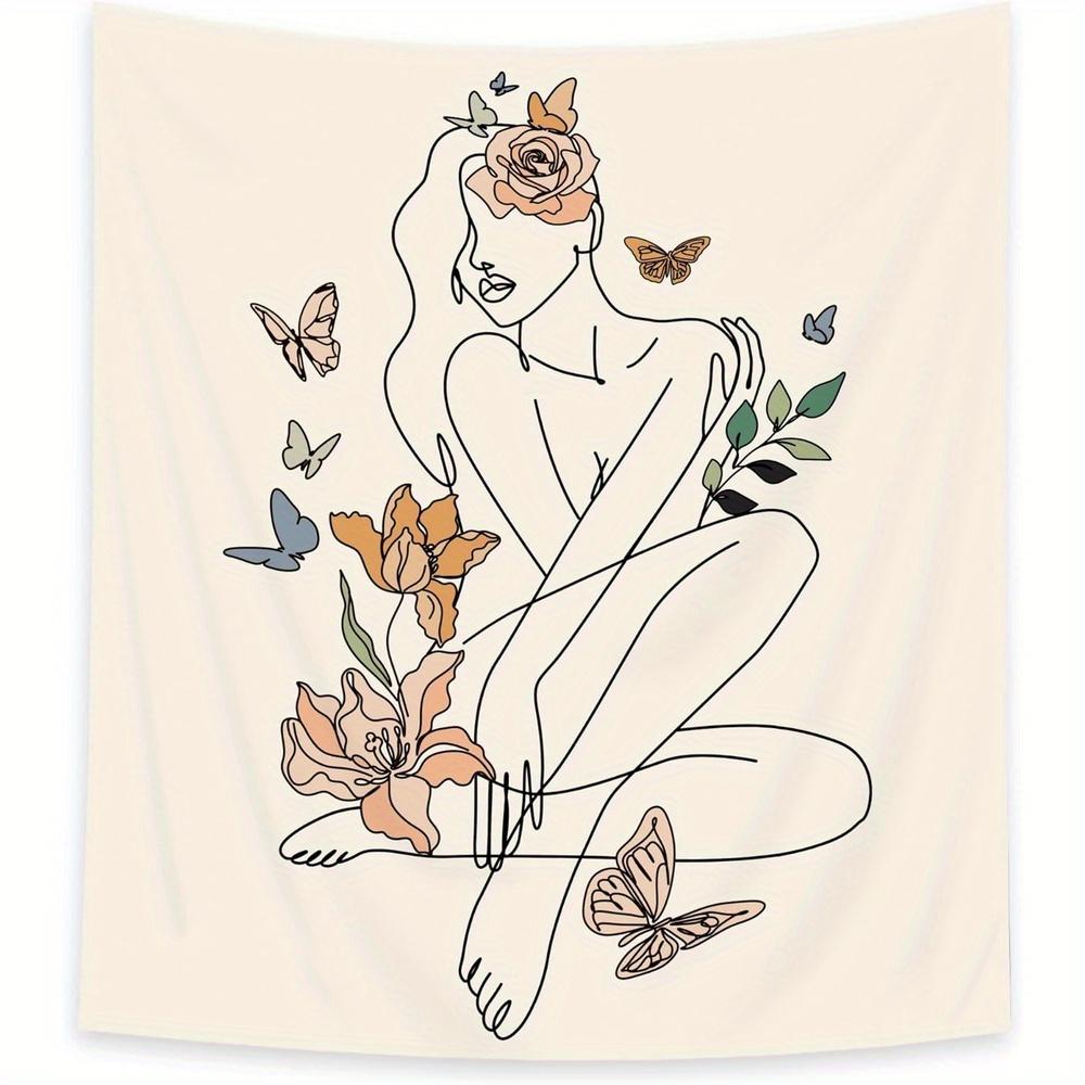 Bohemian Chic Abstract Feminine Line Art Tapestry Soft Velvet Polyester Knit Fabric Simple Pastel Decor Easy to Hang Home Decor